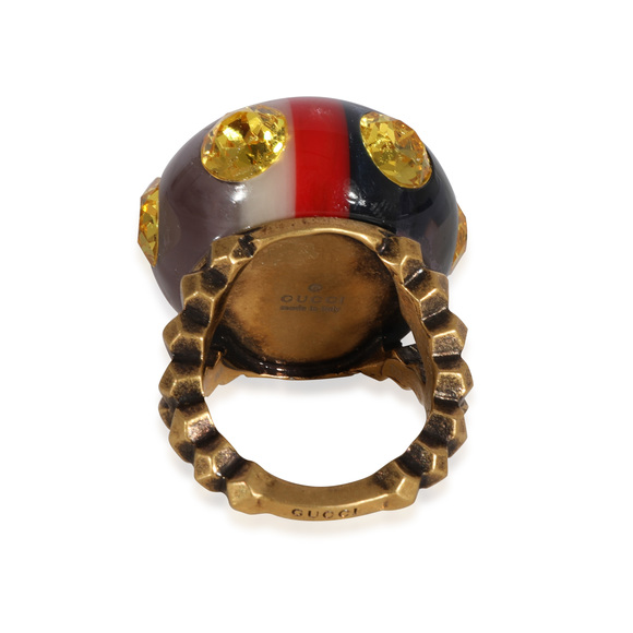 Gucci Brass Tone Crystal & Resin Sylvie Web Cocktail Ring - Picture 3 of 5